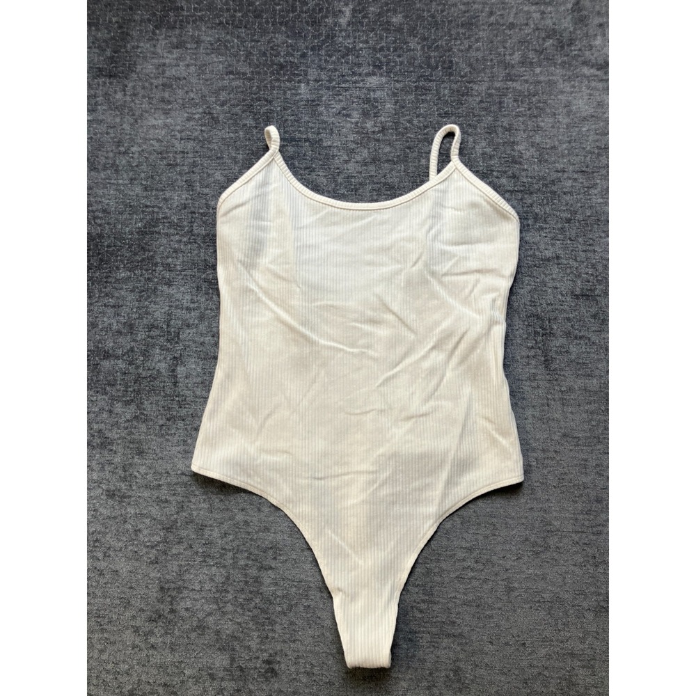 American Eagle Outfitters Bodysuit Womens XL Beige Rib Stretch Adjustable Strap